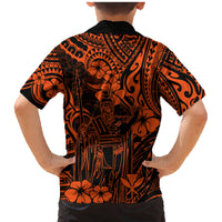 Hawaii King Kamehameha Family Matching Mermaid Dress and Hawaiian Shirt Polynesian Pattern Orange Version - Wonder Print Shop
