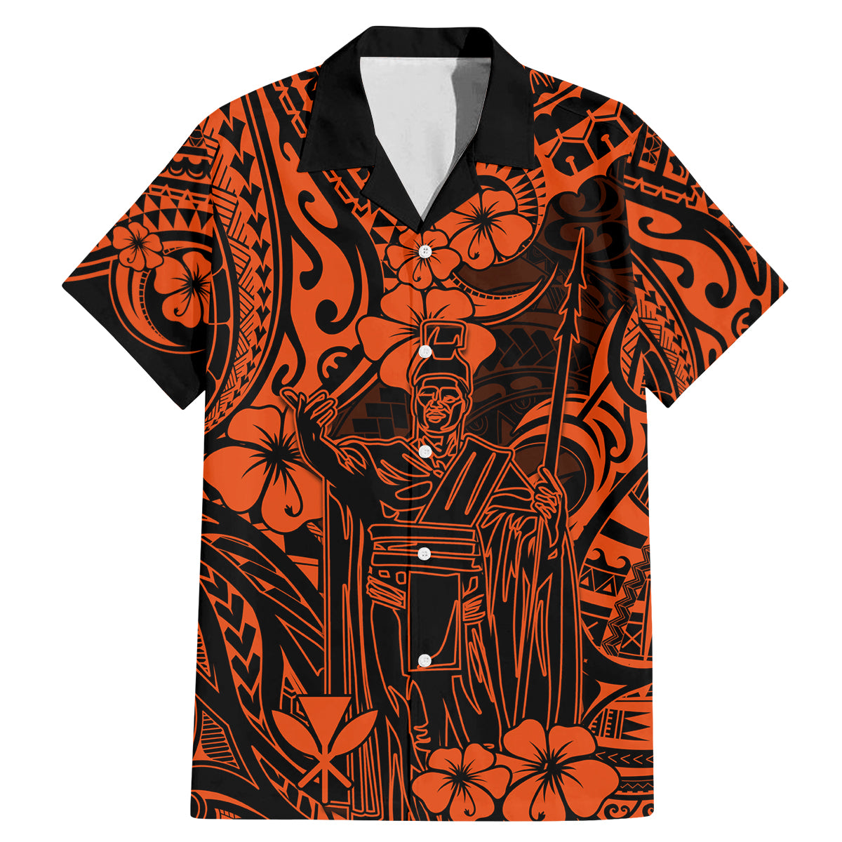 Hawaii King Kamehameha Family Matching Mermaid Dress and Hawaiian Shirt Polynesian Pattern Orange Version - Wonder Print Shop
