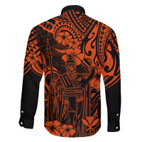 Hawaii King Kamehameha Family Matching Off Shoulder Long Sleeve Dress and Hawaiian Shirt Polynesian Pattern Orange Version - Wonder Print Shop