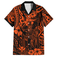 Hawaii King Kamehameha Family Matching Off Shoulder Maxi Dress and Hawaiian Shirt Polynesian Pattern Orange Version - Wonder Print Shop