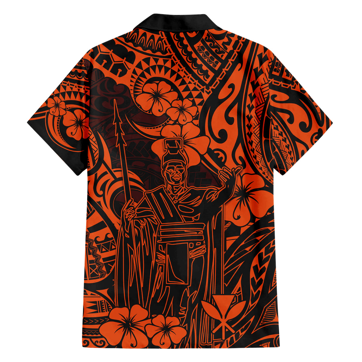 Hawaii King Kamehameha Family Matching Short Sleeve Bodycon Dress and Hawaiian Shirt Polynesian Pattern Orange Version - Wonder Print Shop