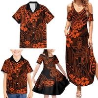 Hawaii King Kamehameha Family Matching Summer Maxi Dress and Hawaiian Shirt Polynesian Pattern Orange Version - Wonder Print Shop