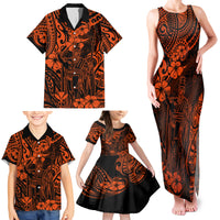 Hawaii King Kamehameha Family Matching Tank Maxi Dress and Hawaiian Shirt Polynesian Pattern Orange Version - Wonder Print Shop