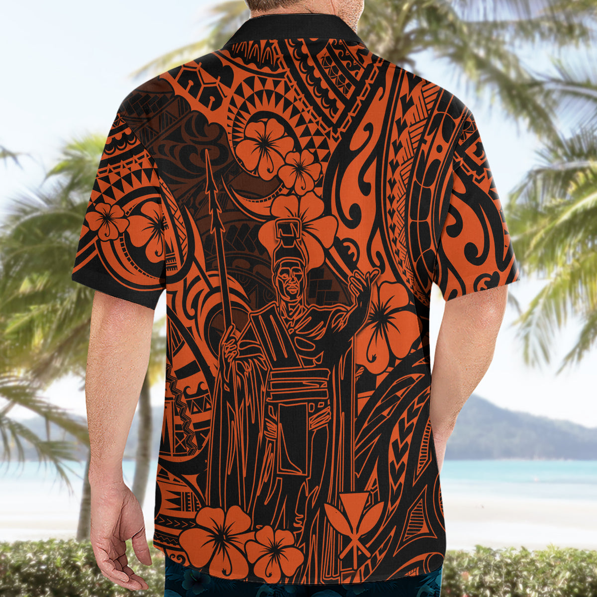 Hawaii King Kamehameha Hawaiian Shirt Polynesian Pattern Orange Version - Wonder Print Shop