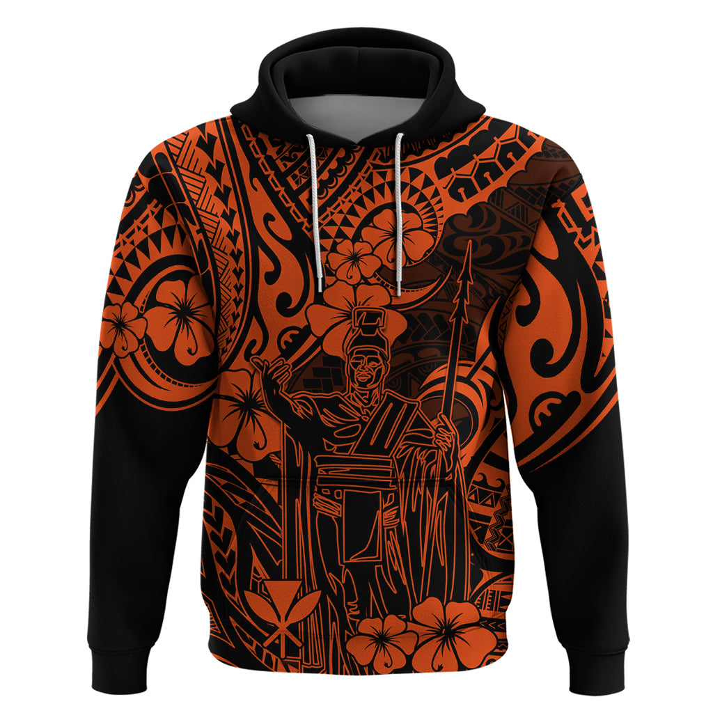 Hawaii King Kamehameha Hoodie Polynesian Pattern Orange Version - Wonder Print Shop