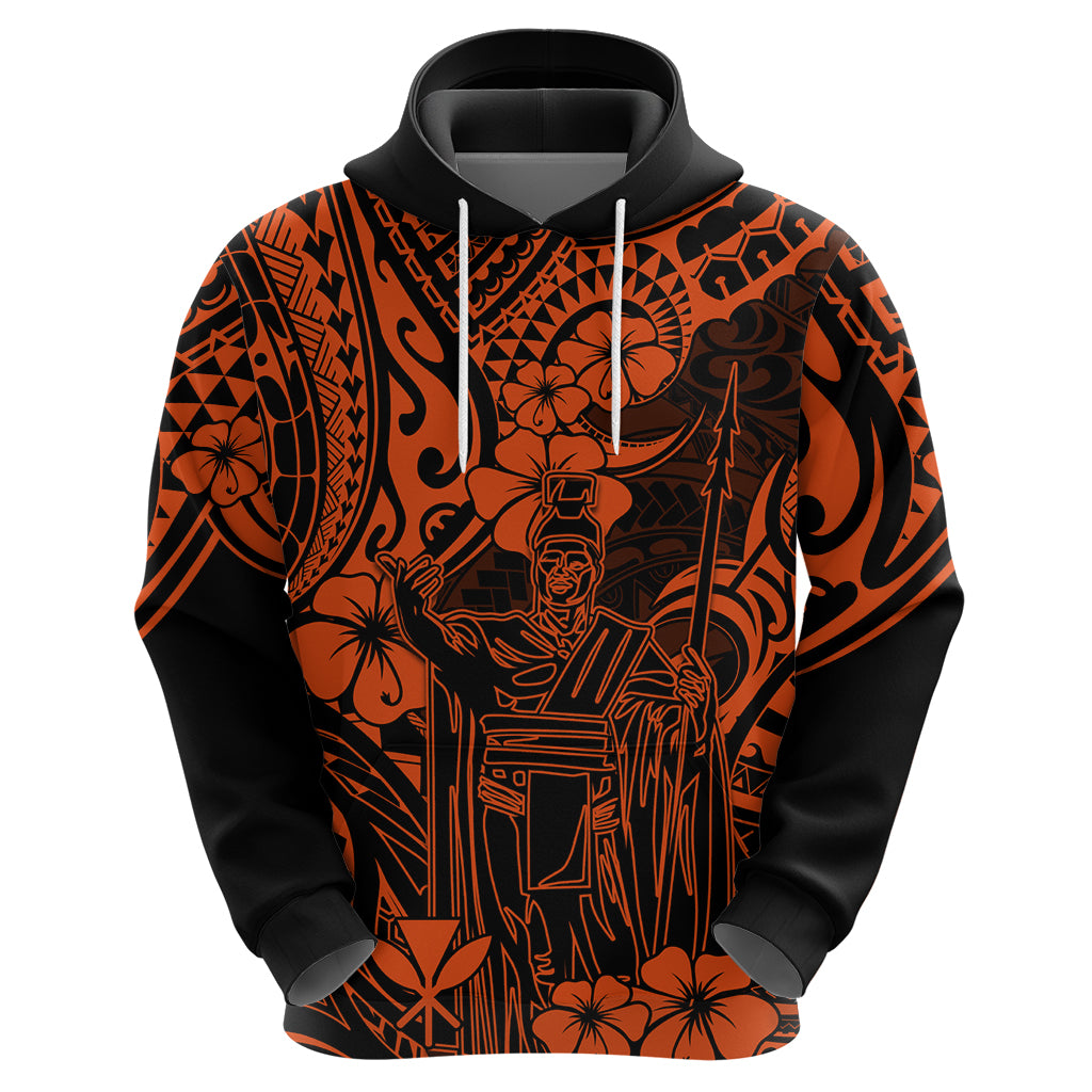 Hawaii King Kamehameha Hoodie Polynesian Pattern Orange Version - Wonder Print Shop