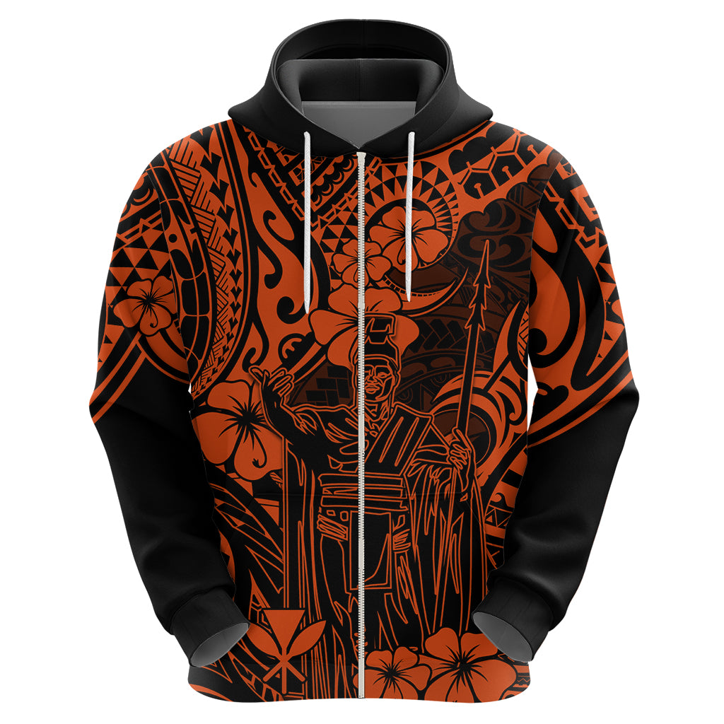 Hawaii King Kamehameha Hoodie Polynesian Pattern Orange Version - Wonder Print Shop
