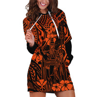 Hawaii King Kamehameha Hoodie Dress Polynesian Pattern Orange Version - Wonder Print Shop