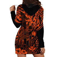 Hawaii King Kamehameha Hoodie Dress Polynesian Pattern Orange Version - Wonder Print Shop