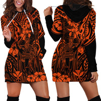 Hawaii King Kamehameha Hoodie Dress Polynesian Pattern Orange Version - Wonder Print Shop