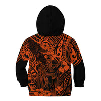 Hawaii King Kamehameha Kid Hoodie Polynesian Pattern Orange Version - Wonder Print Shop