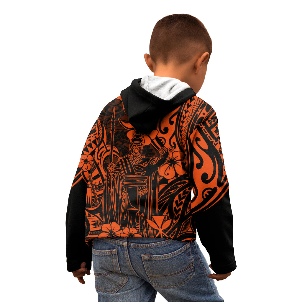 Hawaii King Kamehameha Kid Hoodie Polynesian Pattern Orange Version - Wonder Print Shop