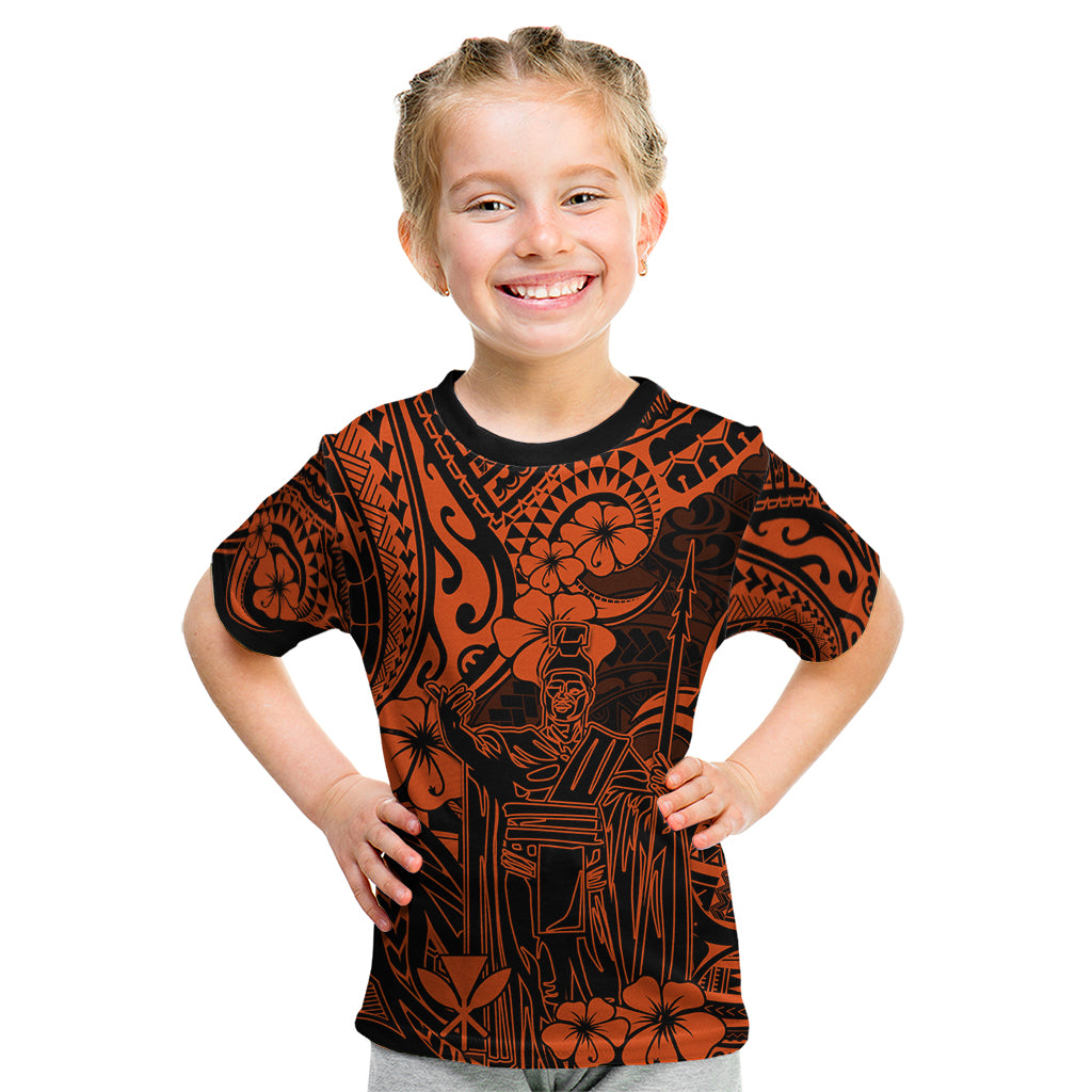 Hawaii King Kamehameha Kid T Shirt Polynesian Pattern Orange Version - Wonder Print Shop