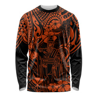 Hawaii King Kamehameha Long Sleeve Shirt Polynesian Pattern Orange Version - Wonder Print Shop