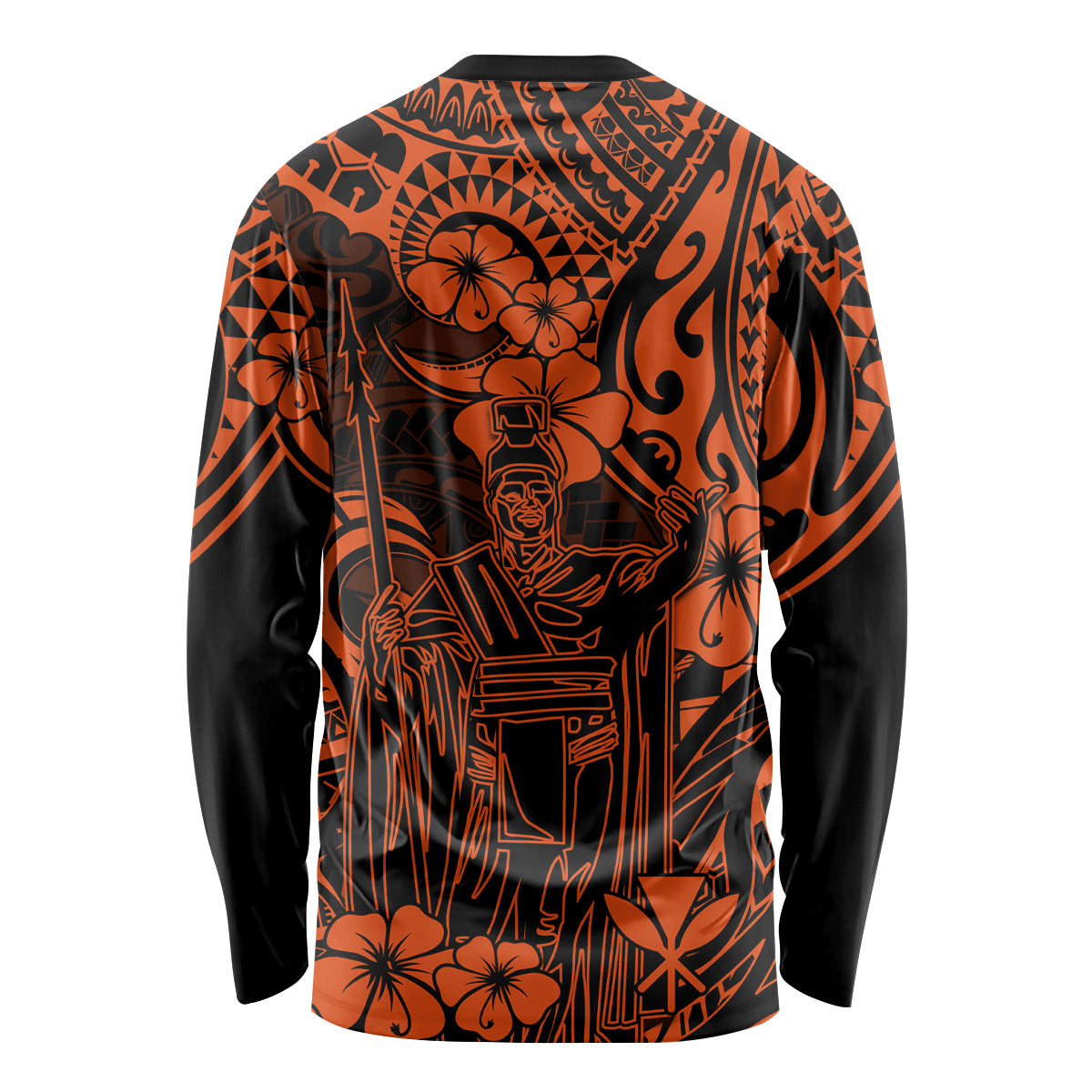 Hawaii King Kamehameha Long Sleeve Shirt Polynesian Pattern Orange Version - Wonder Print Shop