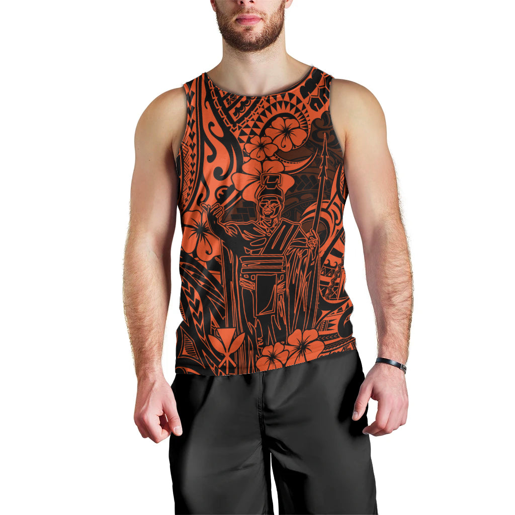 Hawaii King Kamehameha Men Tank Top Polynesian Pattern Orange Version - Wonder Print Shop