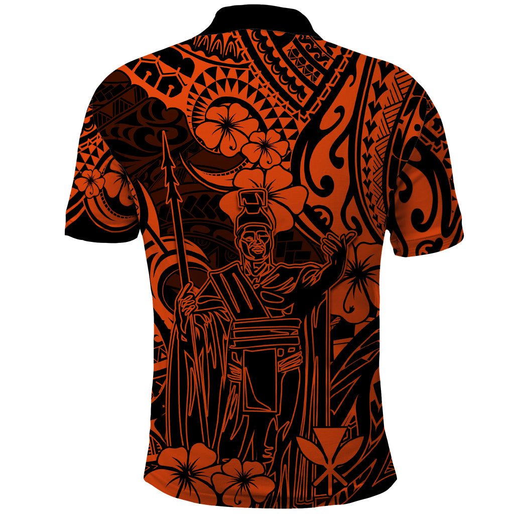 Hawaii King Kamehameha Polo Shirt Polynesian Pattern Orange Version - Wonder Print Shop