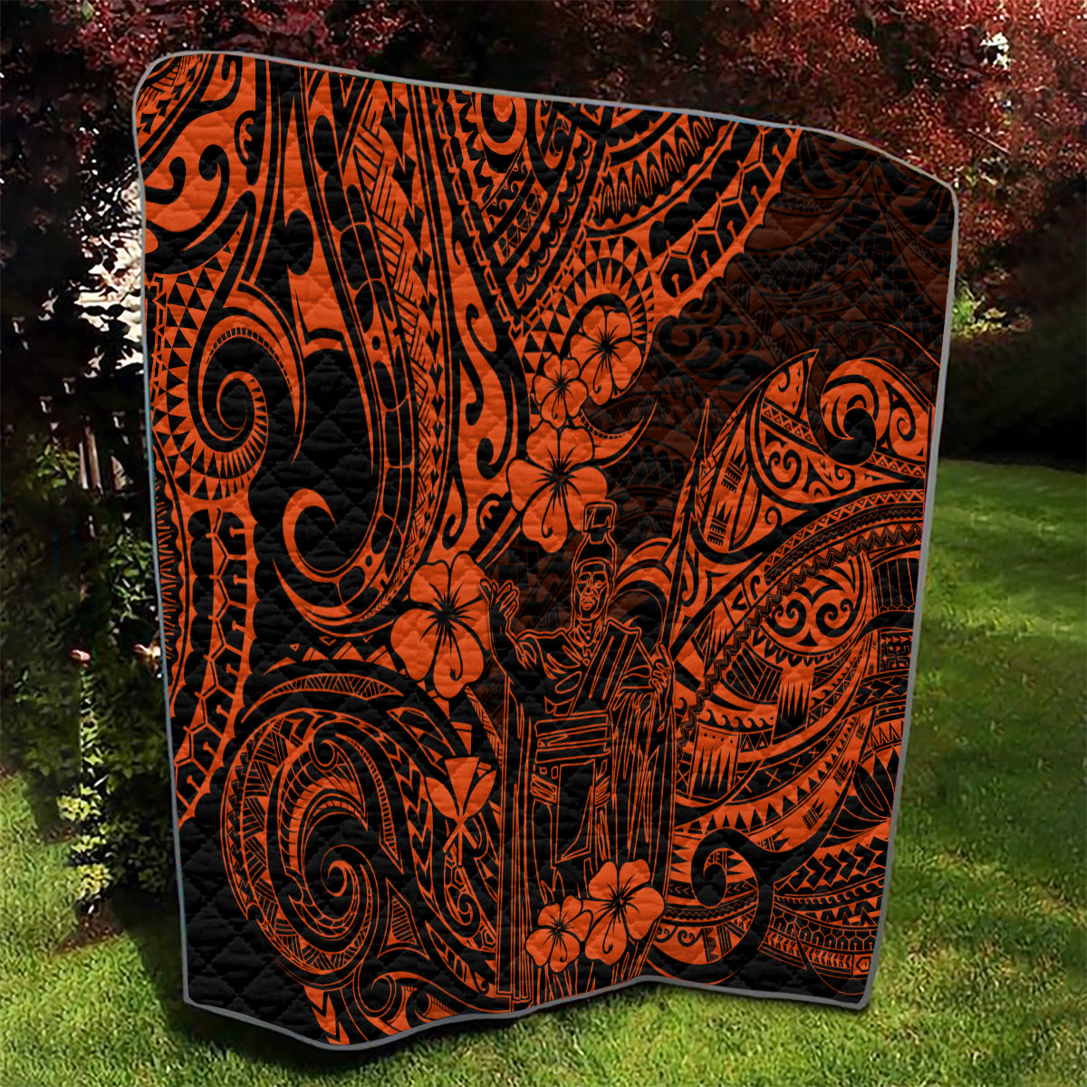Hawaii King Kamehameha Quilt Polynesian Pattern Orange Version - Wonder Print Shop