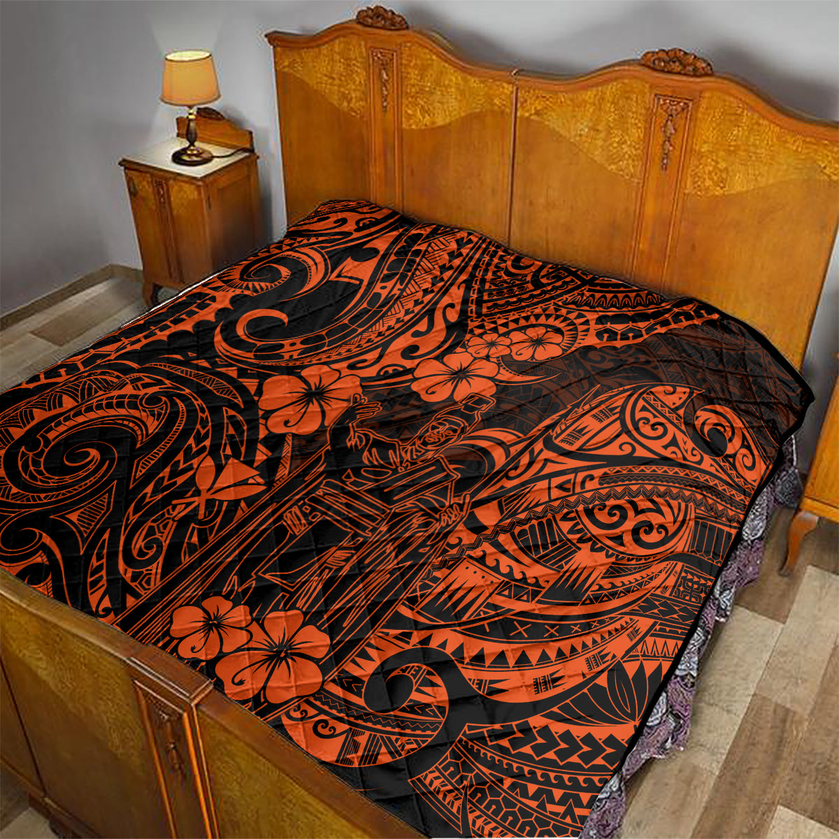 Hawaii King Kamehameha Quilt Polynesian Pattern Orange Version - Wonder Print Shop