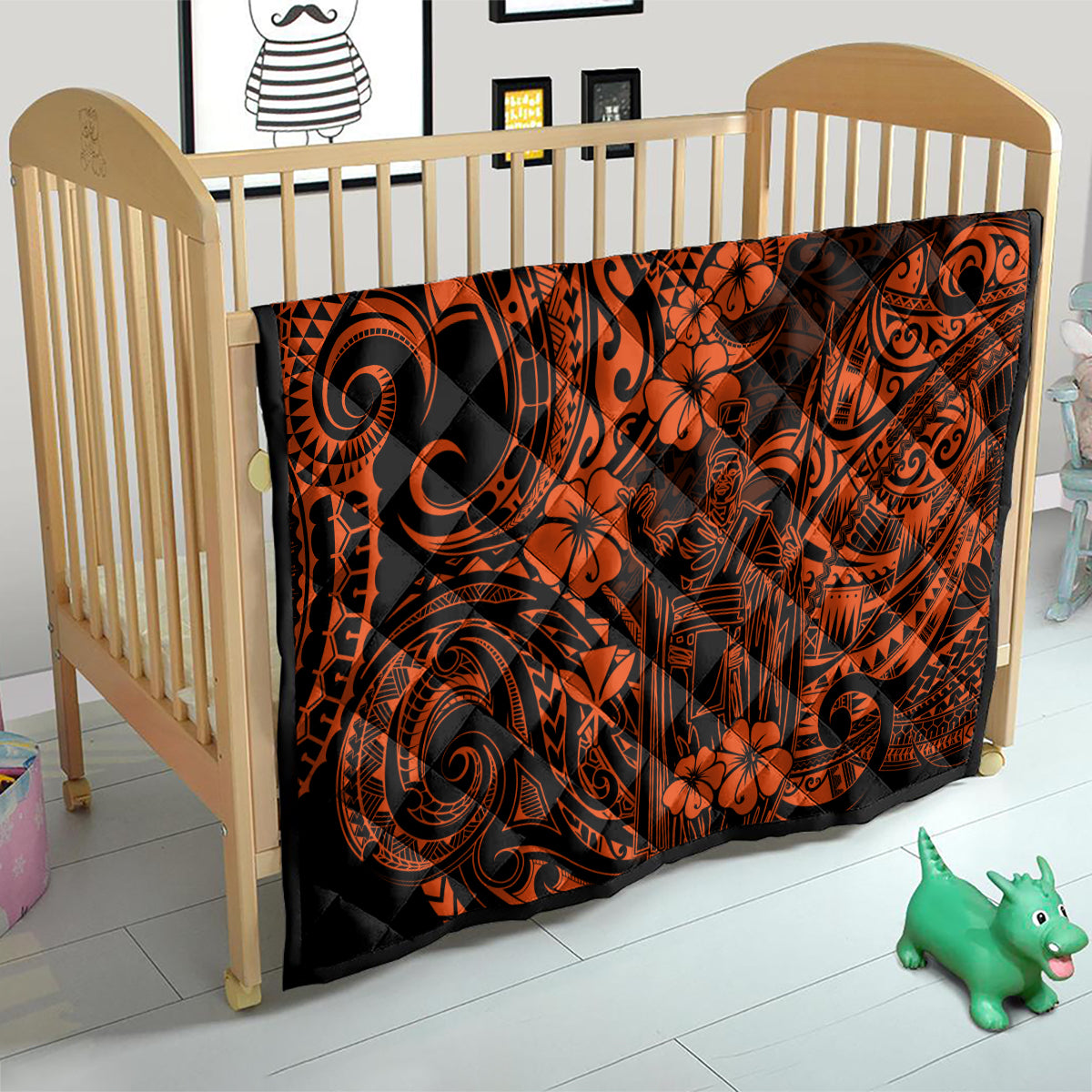 Hawaii King Kamehameha Quilt Polynesian Pattern Orange Version - Wonder Print Shop