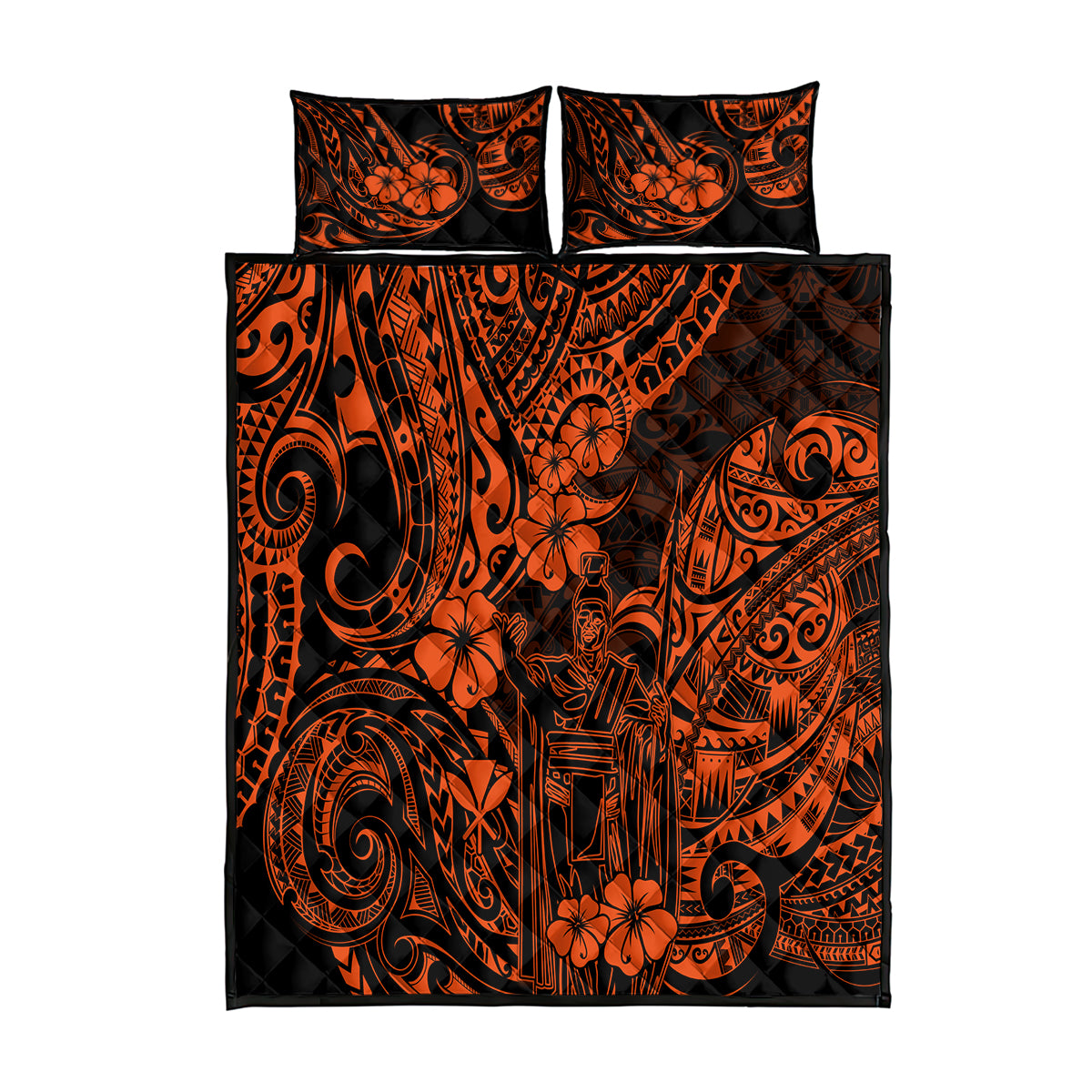 Hawaii King Kamehameha Quilt Bed Set Polynesian Pattern Orange Version - Wonder Print Shop