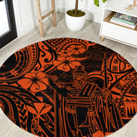 hawaii-king-kamehameha-round-carpet-polynesian-pattern-orange-version
