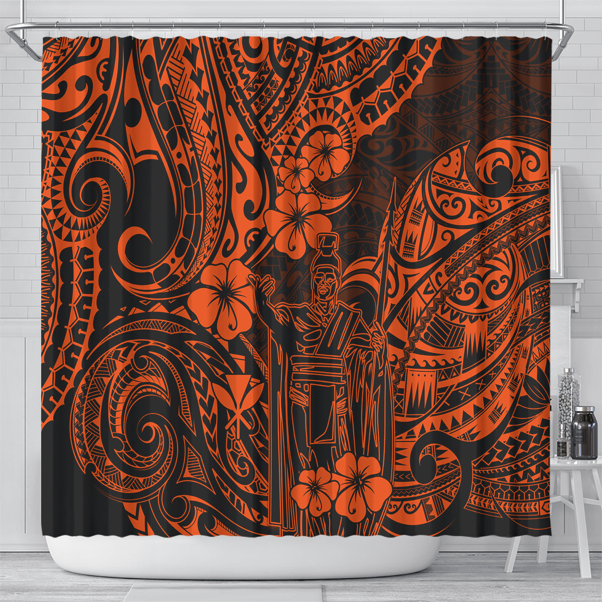 hawaii-king-kamehameha-shower-curtain-polynesian-pattern-orange-version