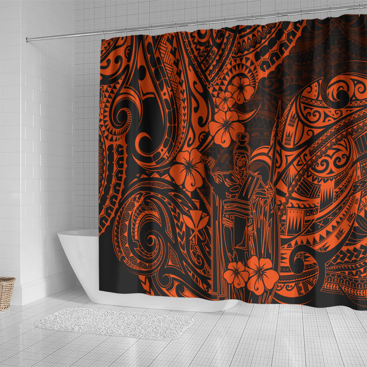hawaii-king-kamehameha-shower-curtain-polynesian-pattern-orange-version