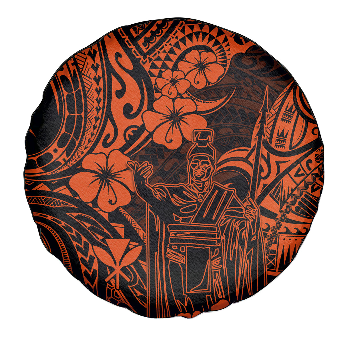 Hawaii King Kamehameha Spare Tire Cover Polynesian Pattern Orange Version - Wonder Print Shop