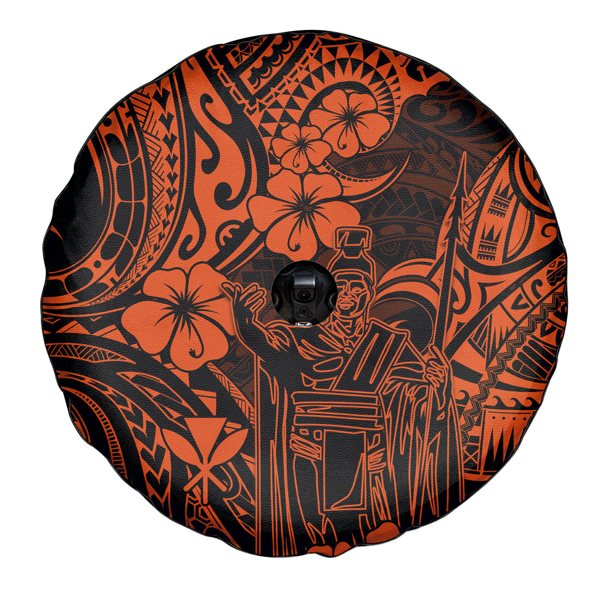Hawaii King Kamehameha Spare Tire Cover Polynesian Pattern Orange Version - Wonder Print Shop