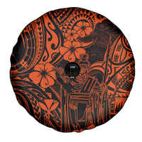 Hawaii King Kamehameha Spare Tire Cover Polynesian Pattern Orange Version - Wonder Print Shop