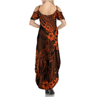 Hawaii King Kamehameha Summer Maxi Dress Polynesian Pattern Orange Version - Wonder Print Shop