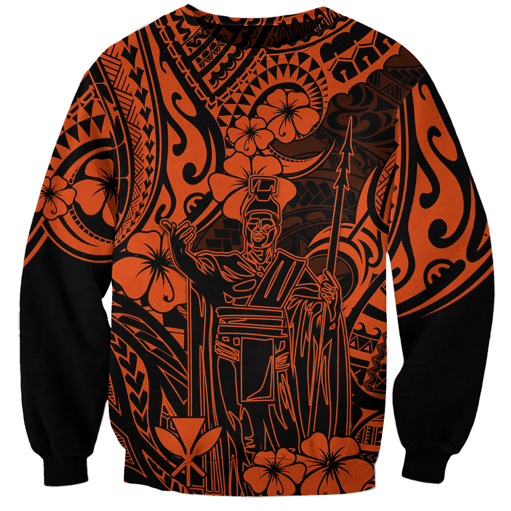 Hawaii King Kamehameha Sweatshirt Polynesian Pattern Orange Version - Wonder Print Shop