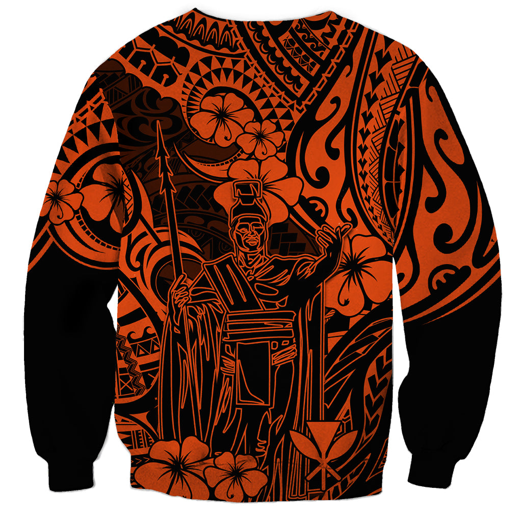 Hawaii King Kamehameha Sweatshirt Polynesian Pattern Orange Version - Wonder Print Shop