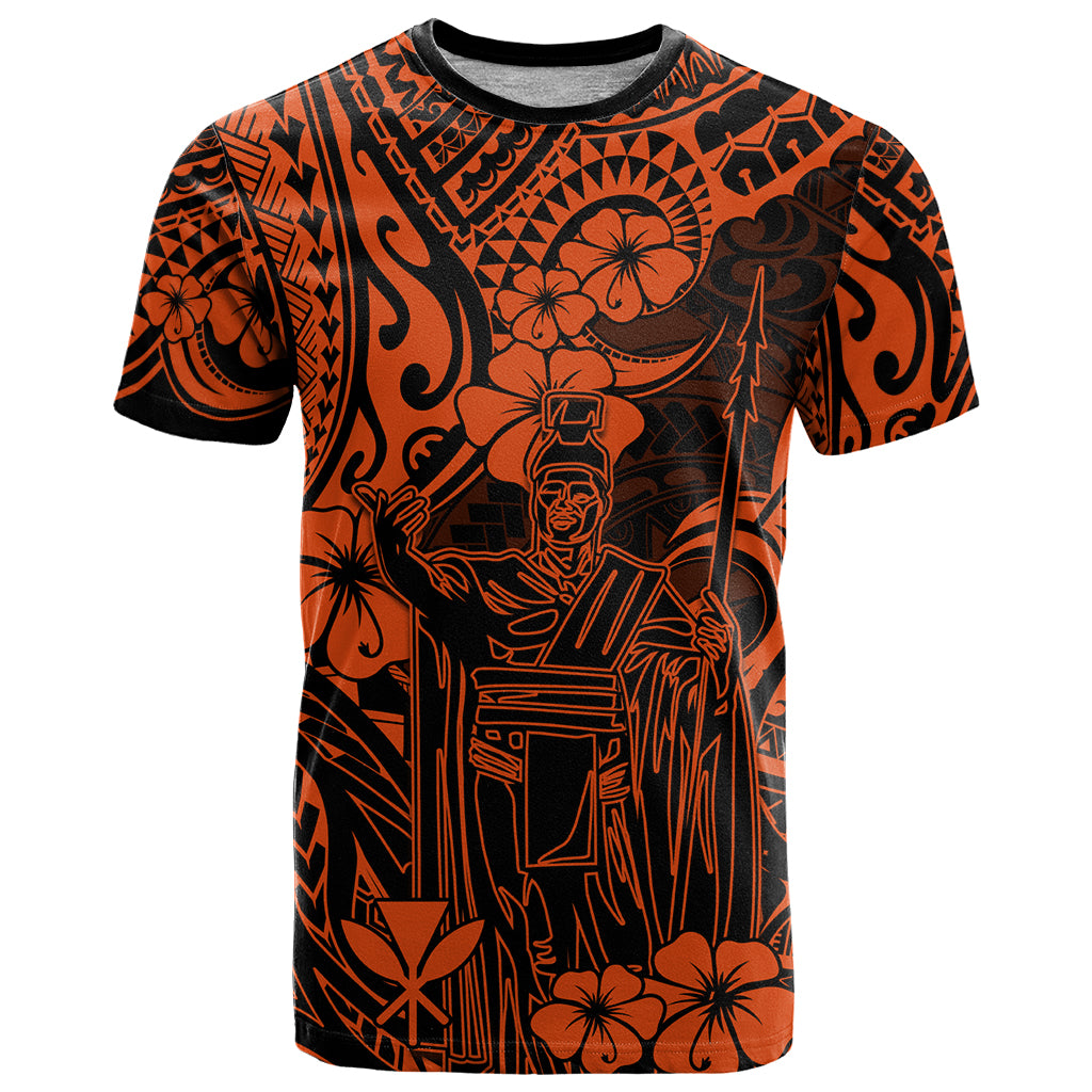 Hawaii King Kamehameha T Shirt Polynesian Pattern Orange Version - Wonder Print Shop