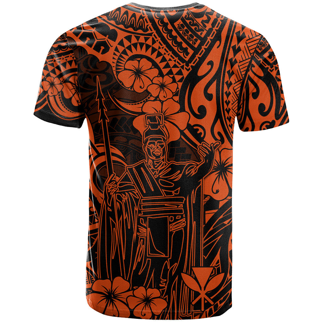 Hawaii King Kamehameha T Shirt Polynesian Pattern Orange Version - Wonder Print Shop
