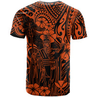 Hawaii King Kamehameha T Shirt Polynesian Pattern Orange Version - Wonder Print Shop