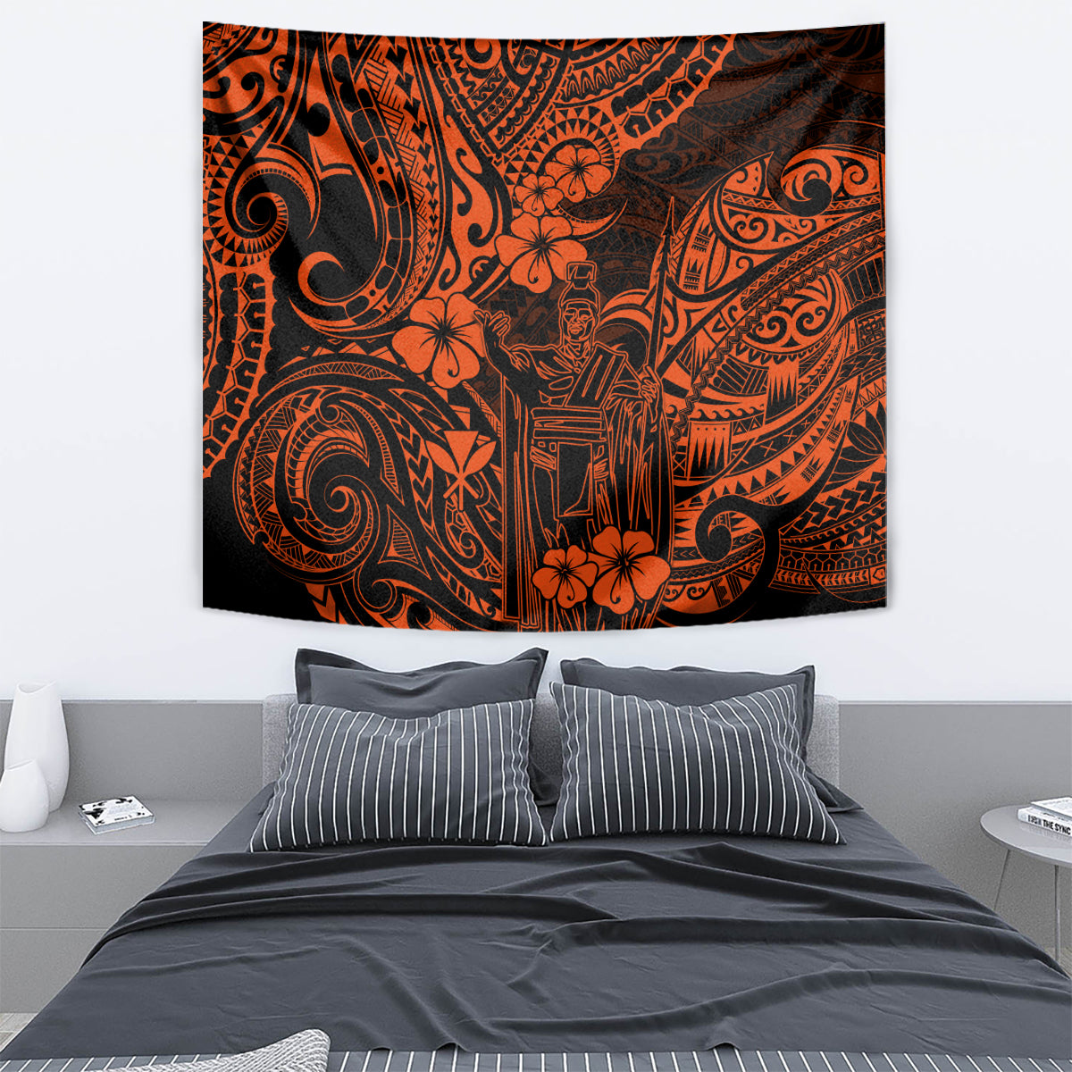 Hawaii King Kamehameha Tapestry Polynesian Pattern Orange Version - Wonder Print Shop