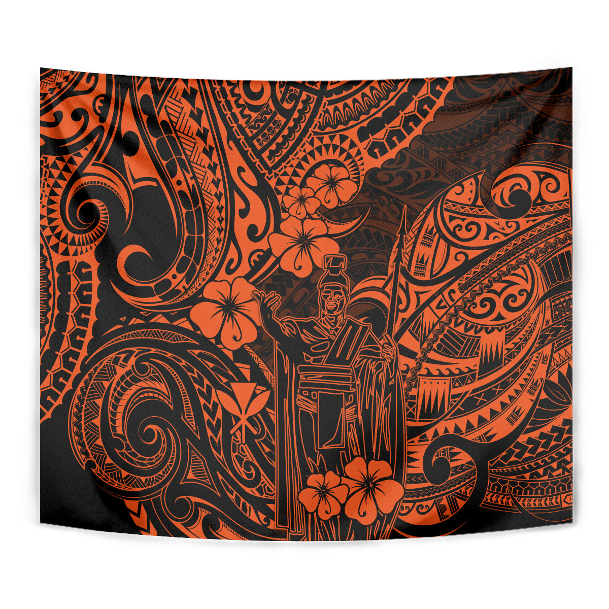 Hawaii King Kamehameha Tapestry Polynesian Pattern Orange Version - Wonder Print Shop