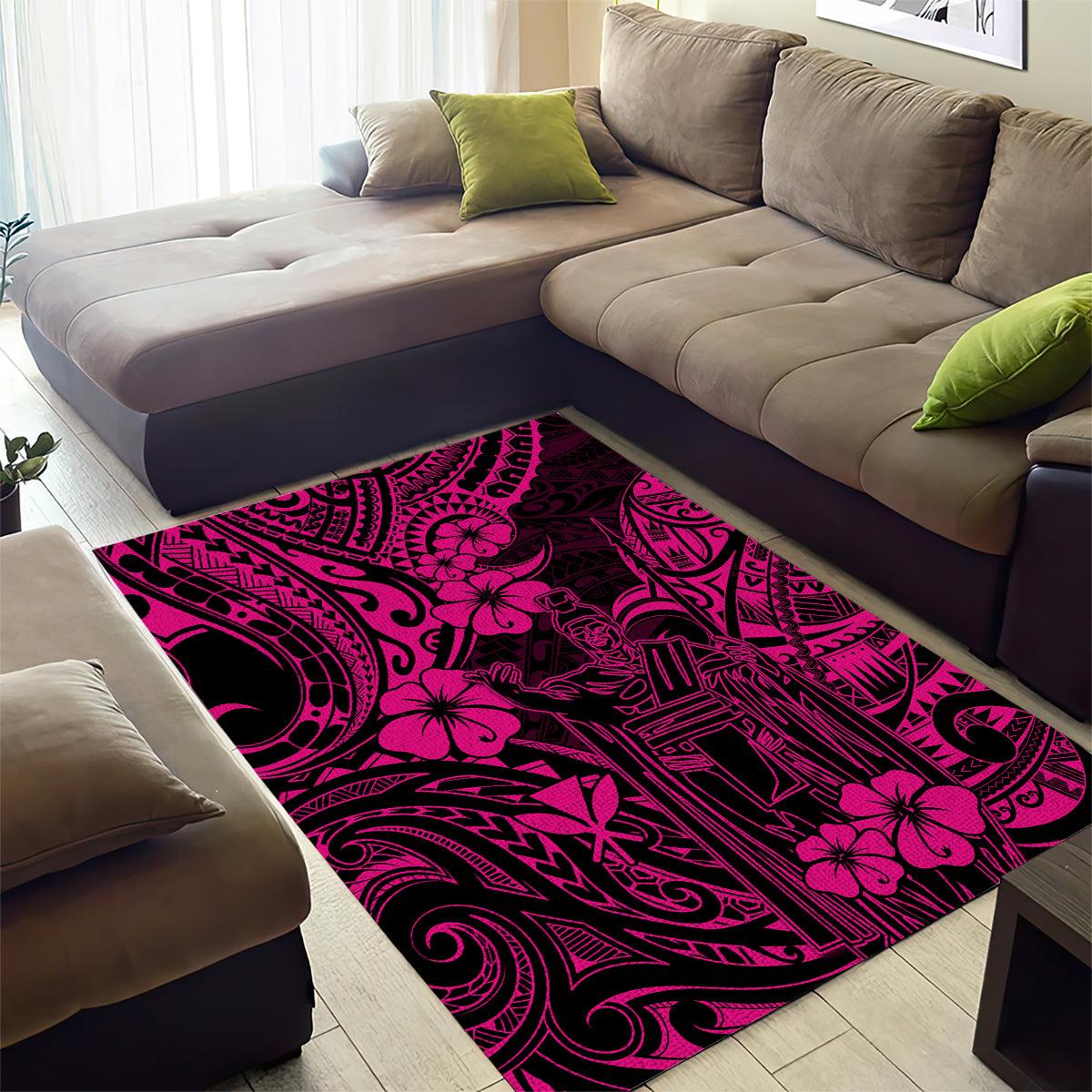 Hawaii King Kamehameha Area Rug Polynesian Pattern Pink Version - Wonder Print Shop