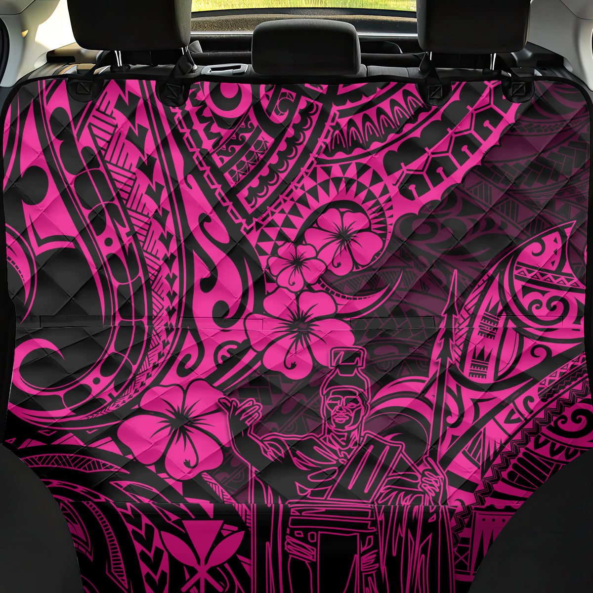 Hawaii King Kamehameha Back Car Seat Cover Polynesian Pattern Pink Version - Wonder Print Shop