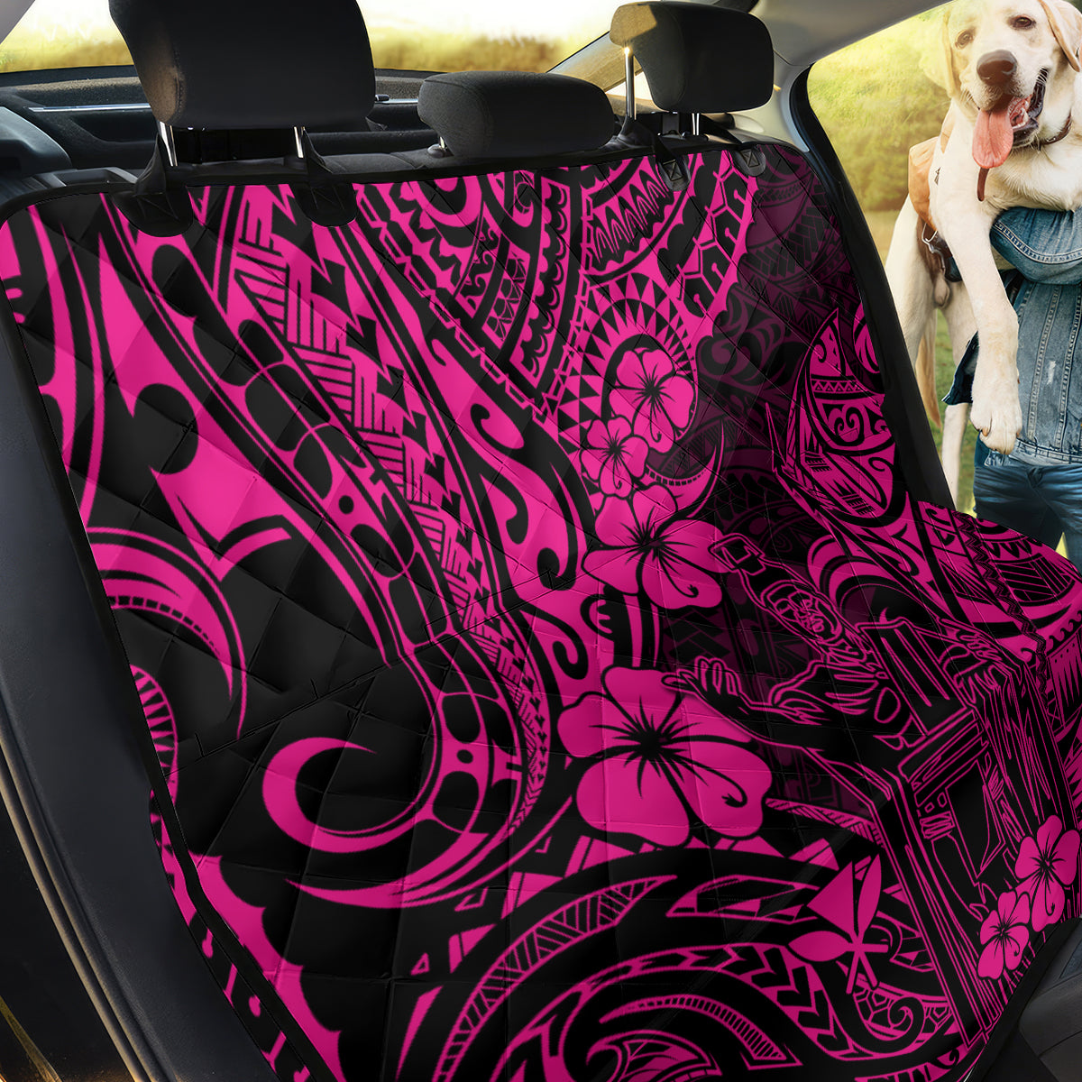 Hawaii King Kamehameha Back Car Seat Cover Polynesian Pattern Pink Version - Wonder Print Shop