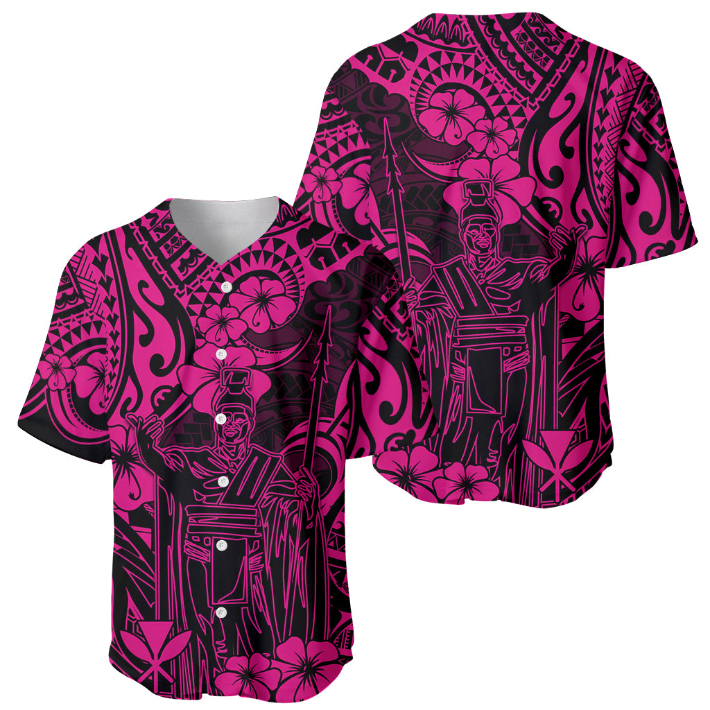 Hawaii King Kamehameha Baseball Jersey Polynesian Pattern Pink Version - Wonder Print Shop
