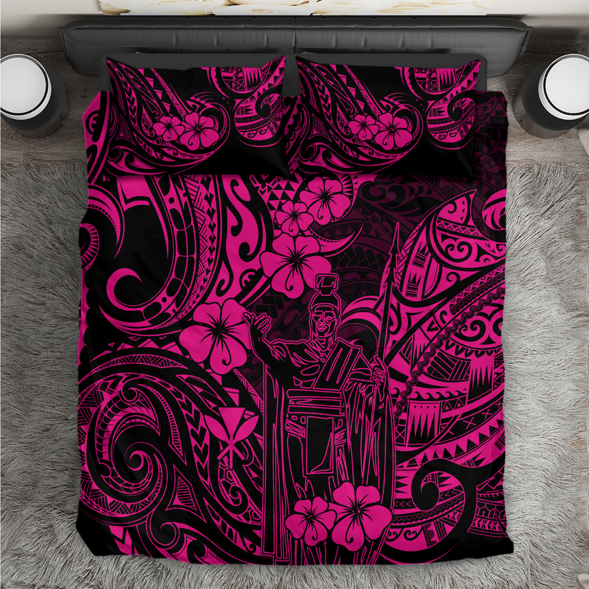 Hawaii King Kamehameha Bedding Set Polynesian Pattern Pink Version - Wonder Print Shop
