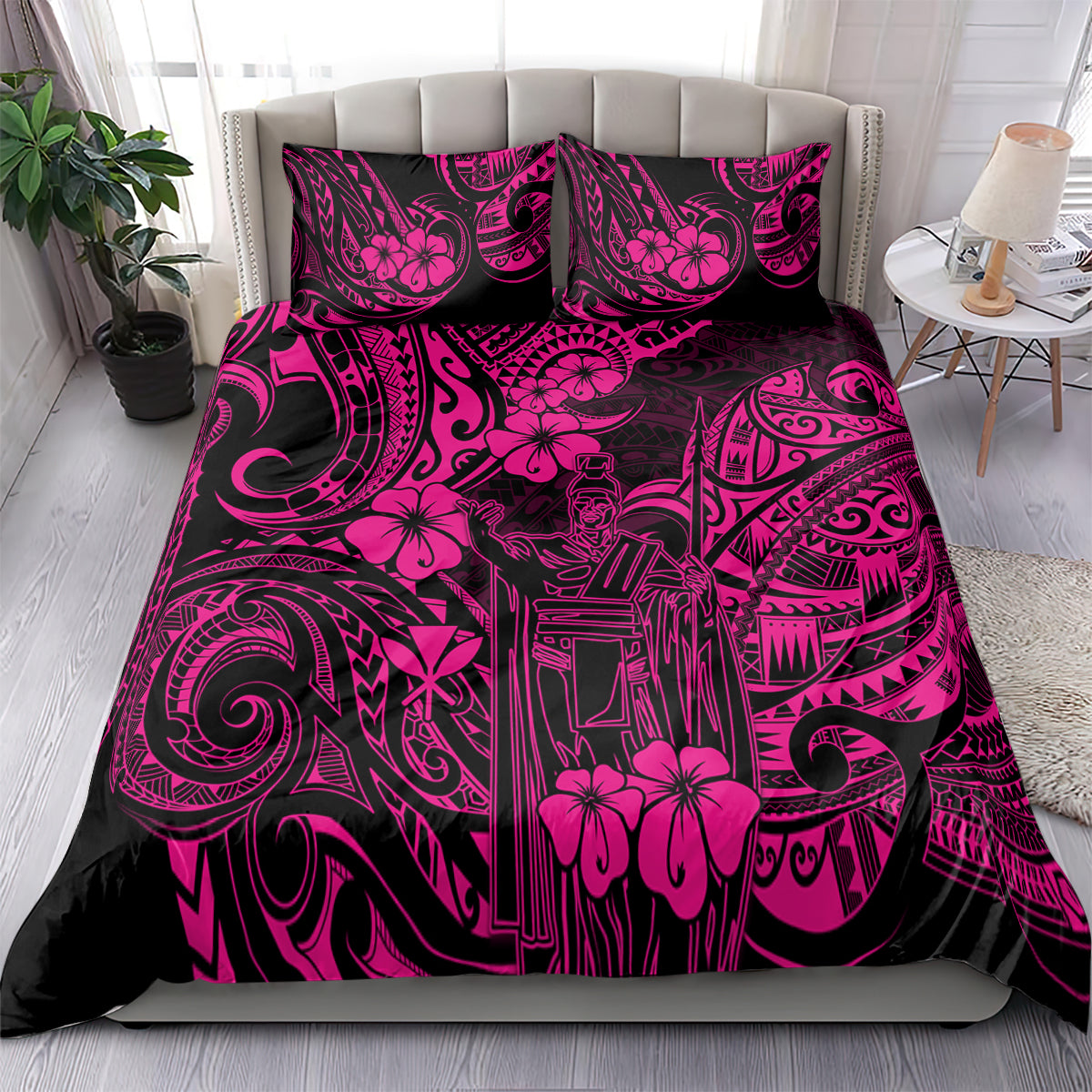 Hawaii King Kamehameha Bedding Set Polynesian Pattern Pink Version - Wonder Print Shop
