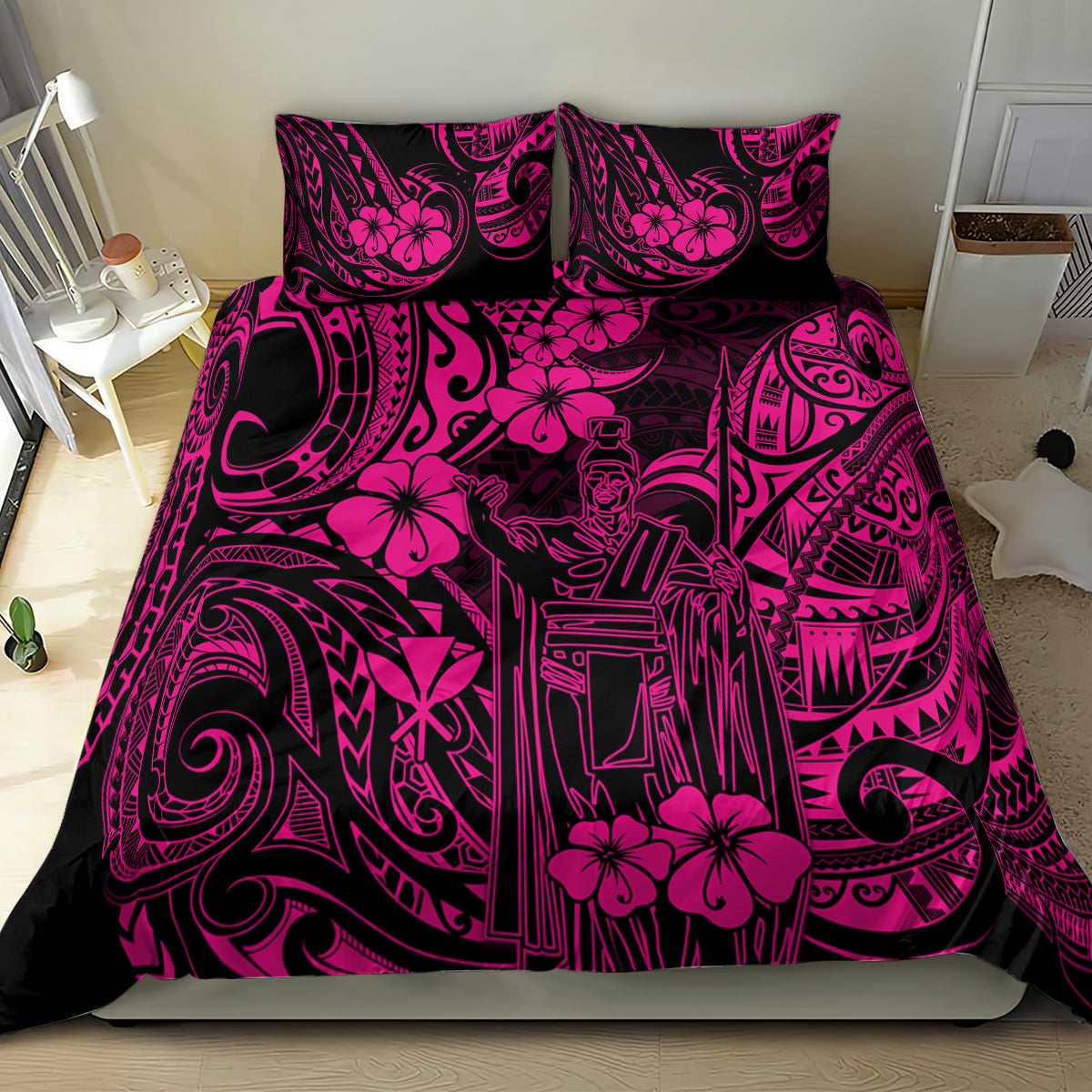 Hawaii King Kamehameha Bedding Set Polynesian Pattern Pink Version - Wonder Print Shop