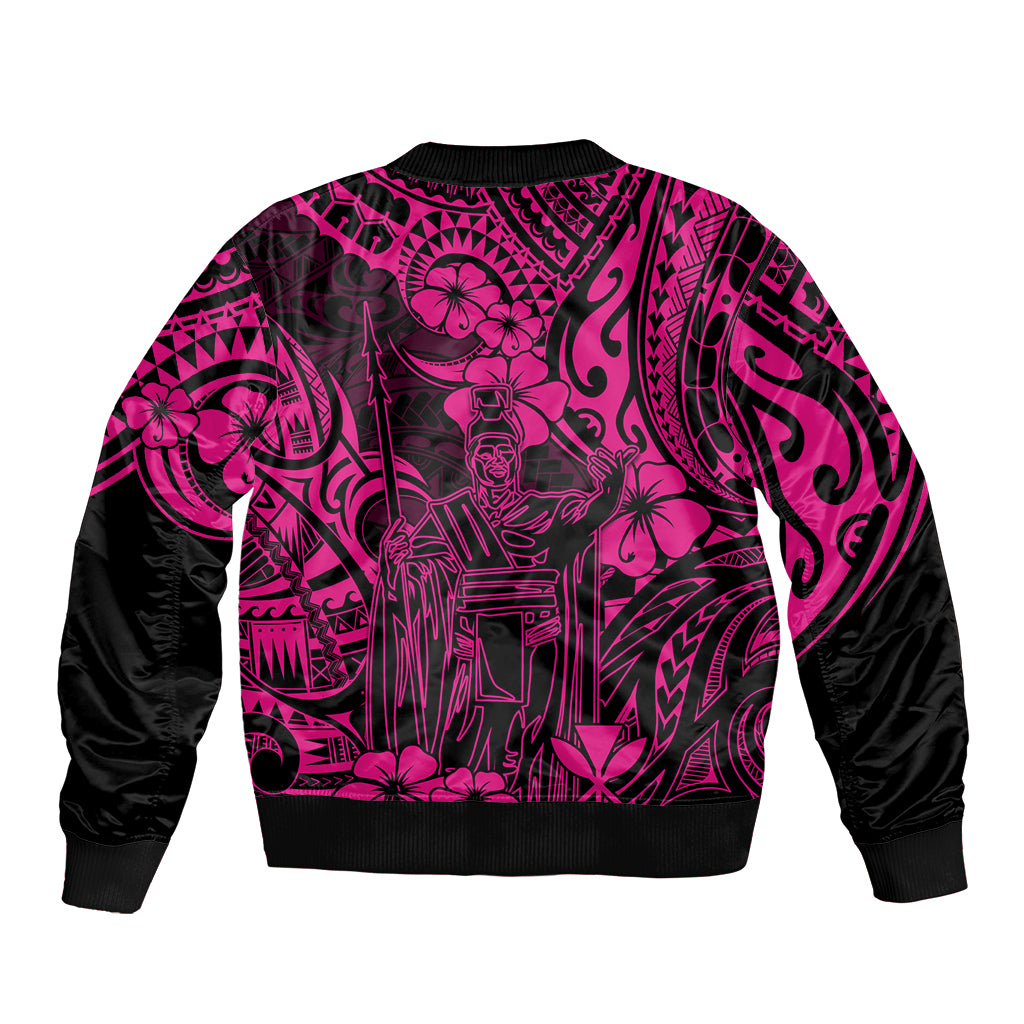 Hawaii King Kamehameha Bomber Jacket Polynesian Pattern Pink Version - Wonder Print Shop