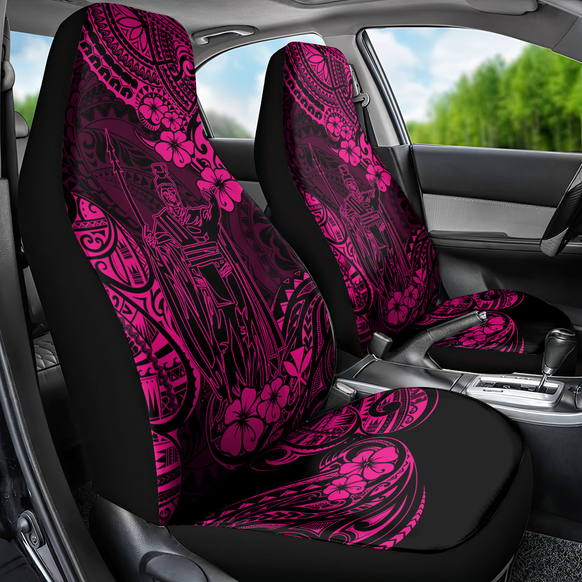 Hawaii King Kamehameha Car Seat Cover Polynesian Pattern Pink Version - Wonder Print Shop