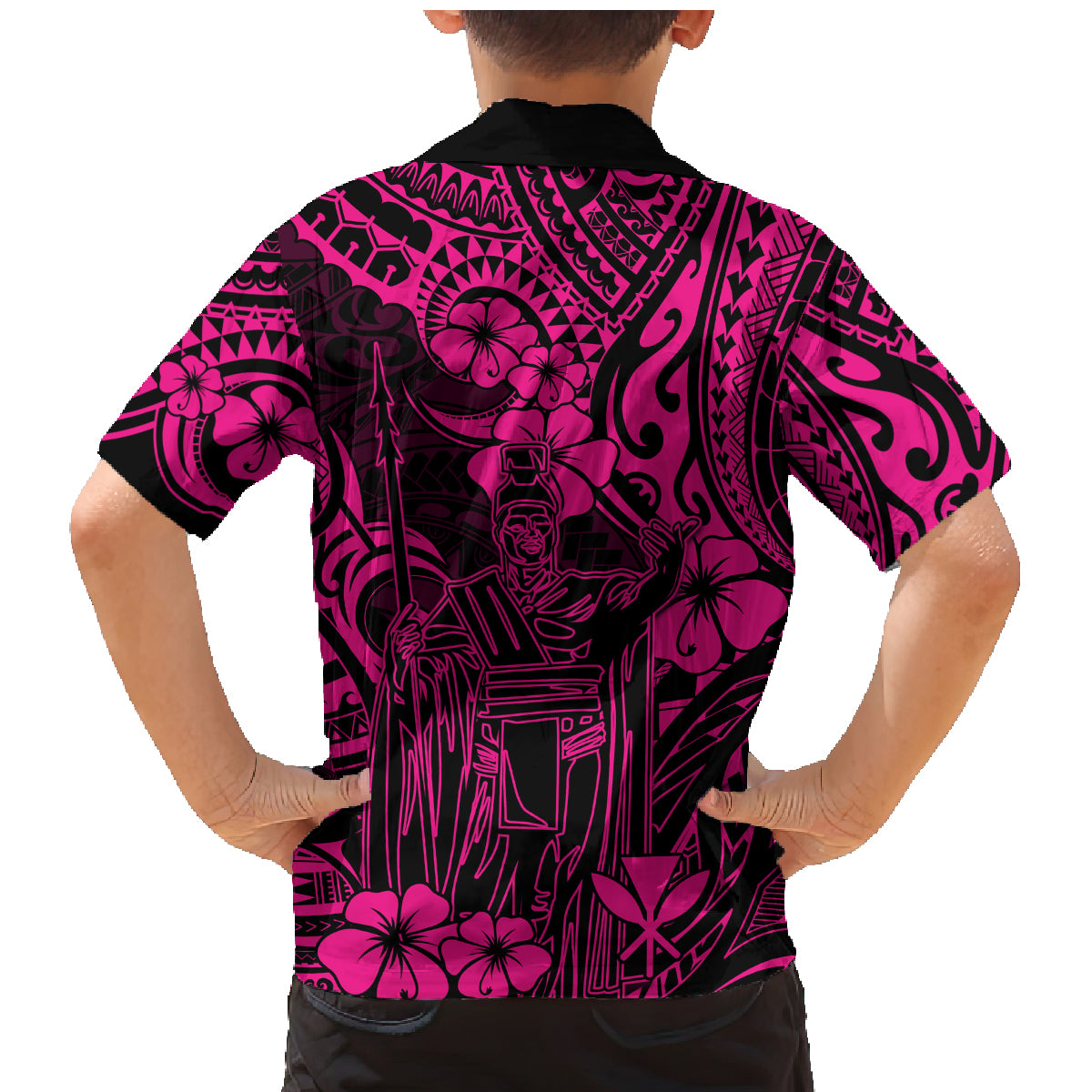 Hawaii King Kamehameha Family Matching Mermaid Dress and Hawaiian Shirt Polynesian Pattern Pink Version - Wonder Print Shop