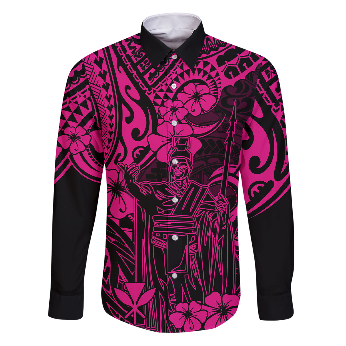 Hawaii King Kamehameha Family Matching Puletasi Dress and Hawaiian Shirt Polynesian Pattern Pink Version - Wonder Print Shop